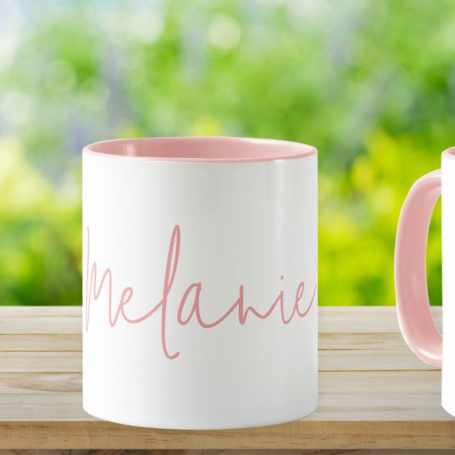 Modern minimalistisk Rosa White Mugg Gift (Stylishly Personalize with Your Custom Name.)