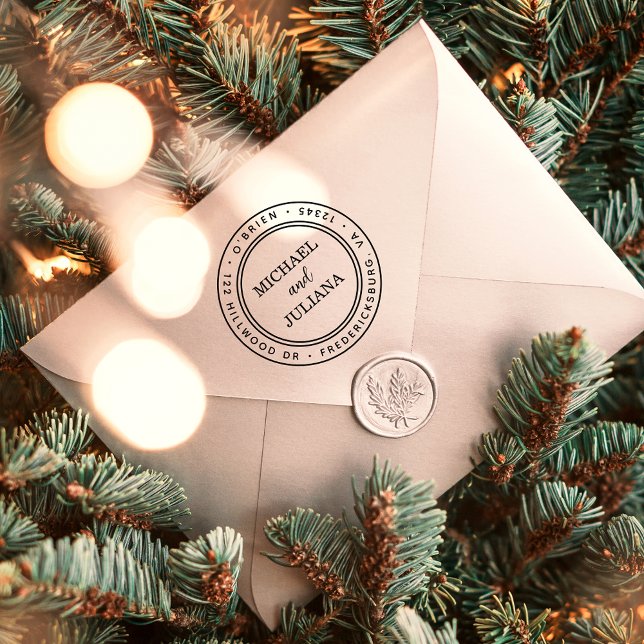 Modern minimalistisk runda, par Familjer Namn Självfärgande Stämpel (Modern Minimalist Round Couple Family Name Self-inking Stamp)