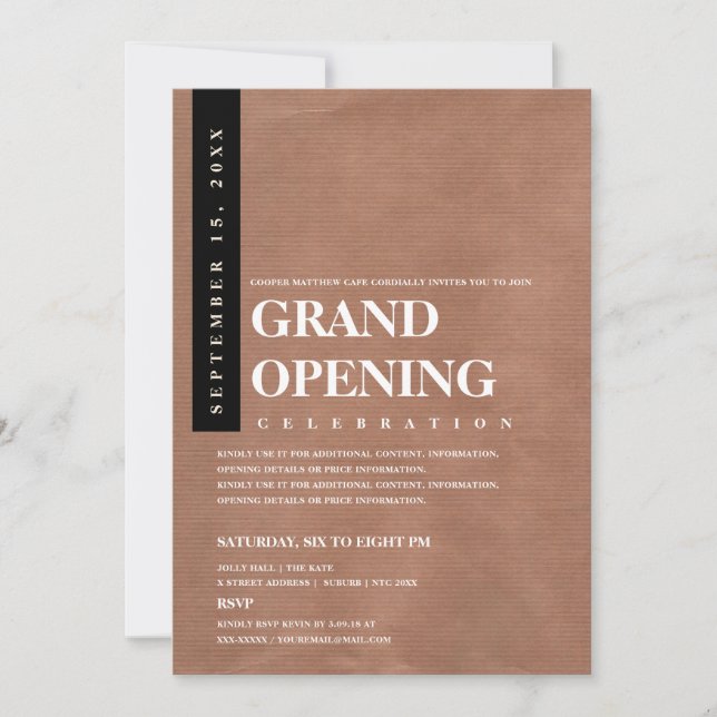 Modern minimalistisk Rustic Kraft Grand Open Inbjudningar (Framsida)