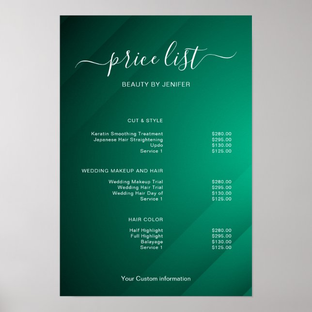 Modern Minimalistisk Salong Prislista Skylt för Sk (Framsidan)