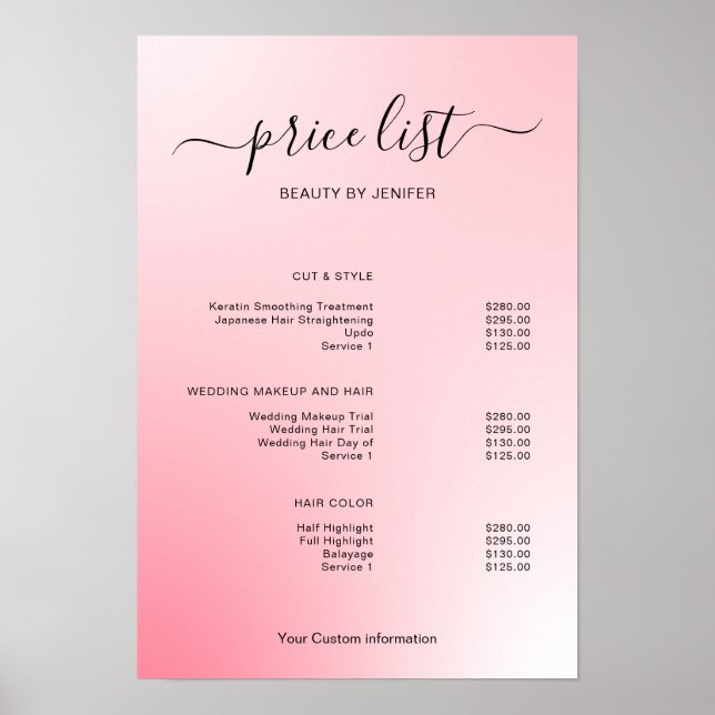 Modern Minimalistisk Salong Prislista Skylt för Sk (Framsidan)