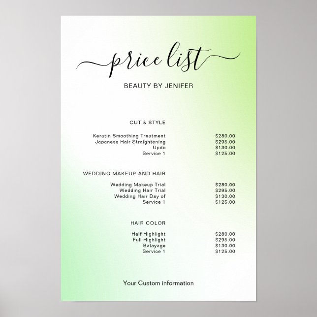 Modern Minimalistisk Salong Prislista Skylt för Sk (Framsidan)