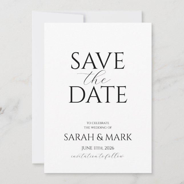 Modern minimalistisk "Save the Date"-kort Spara Datumet (Framsida)