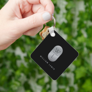 Modern minimalistisk silver & Black Monogram Nyckelring