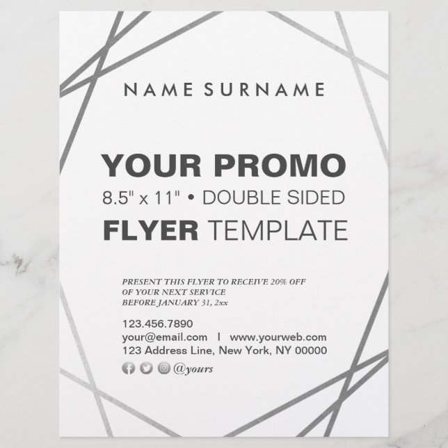 Modern, minimalistisk Silver-geometri, 8,5" x11" Reklamblad (Framsidan)