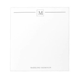 Modern minimalistisk Silver-Grått-monogramkvadrat Anteckningsblock