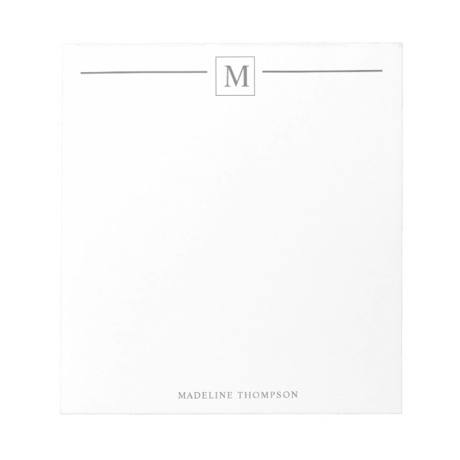 Modern minimalistisk Silver-Grått-monogramkvadrat Anteckningsblock (Framsida)