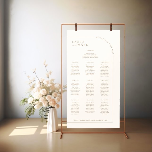 Modern minimalistisk sittplatskarta för Arch Bröll Poster (Modern Minimalist Arch Wedding Seating Charts)