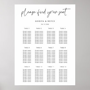 Modern minimalistisk sittplatsplan för bröllop poster