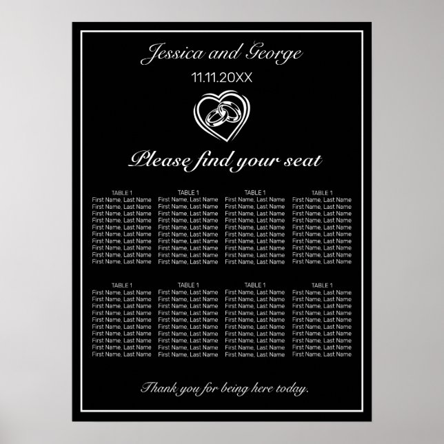 Modern minimalistisk sjö-sjö i svart Bröllop Poster (Framsidan)