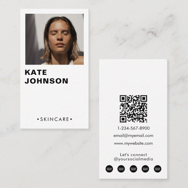 Modern Minimalistisk skincare-fotoQR-kod Visitkort (Fram/baksida)