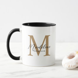 Modern Minimalistisk skrift Black Guld Monogram Mugg