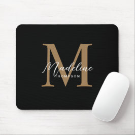 Modern Minimalistisk skrift Black Guld Monogram Musmatta