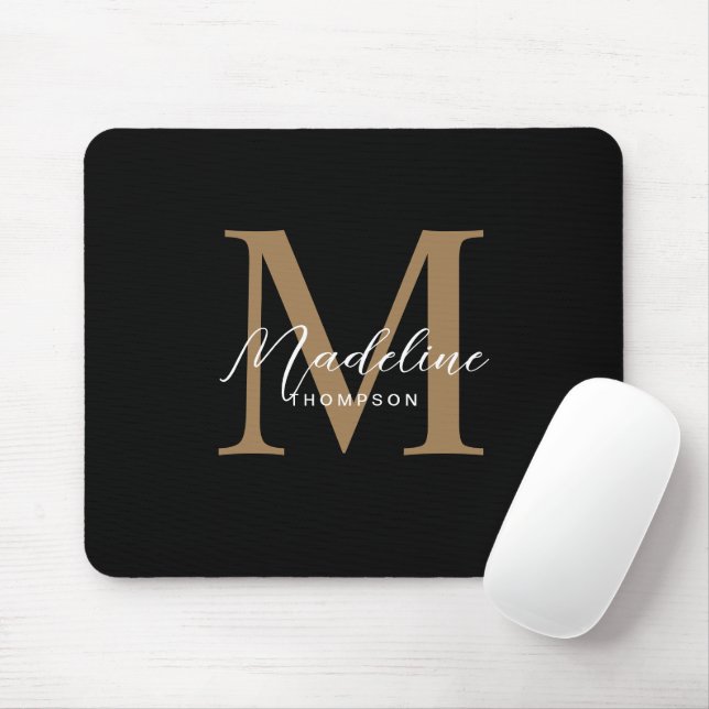 Modern Minimalistisk skrift Black Guld Monogram Musmatta (Med mus)