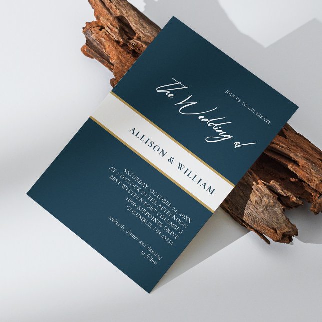 Modern minimalistisk skrift : Emerald Blue Bröllop Inbjudningar (Modern Minimalist Script : Emerald Blue Wedding Invitation)