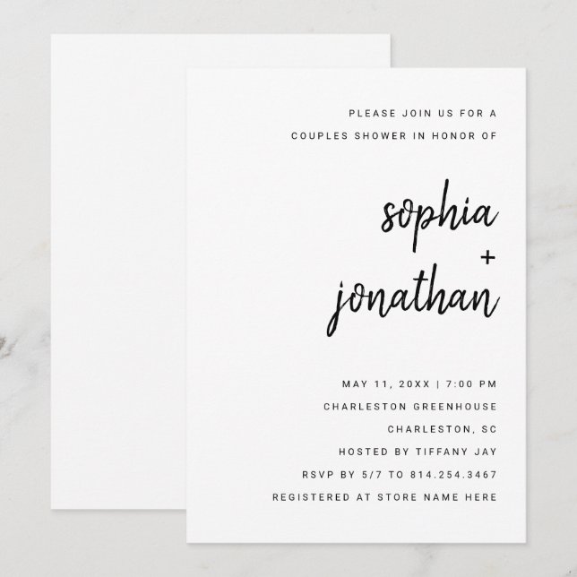 Modern minimalistisk skrift | Par duschar Inbjudningar (Fram/baksida)