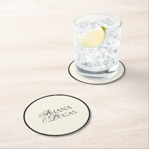 Modern, minimalistisk skrift, svart och vit Bröllo Underlägg Papper Rund