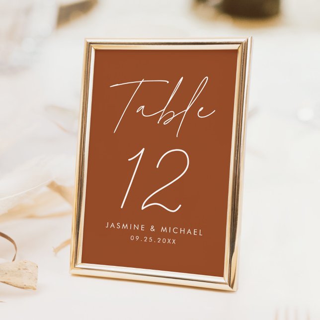 Modern minimalistisk skrift Terracotta Bröllop Bordsnummer (Skapare uppladdad)