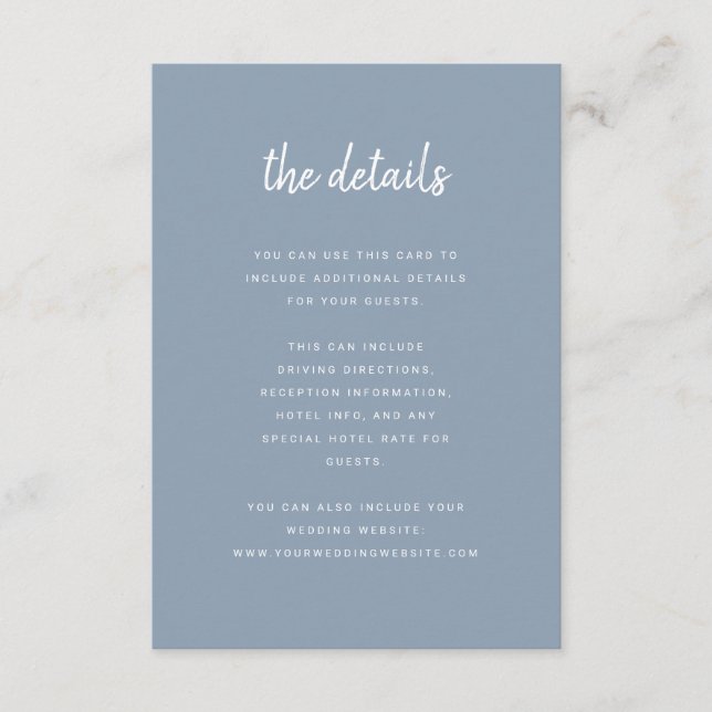 Modern, minimalistisk skript - blått | Information Tilläggskort (Framsida)