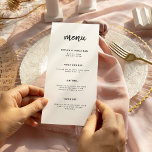 Modern, minimalistisk skript | BRÖLLOP Meny<br><div class="desc">Den här eleganten har det minsta bröllop-menykortet modern skripttypografi och ren,  sans serif-text för en enkel och snyggt svart och vit design som du vill använda i kärlek.</div>
