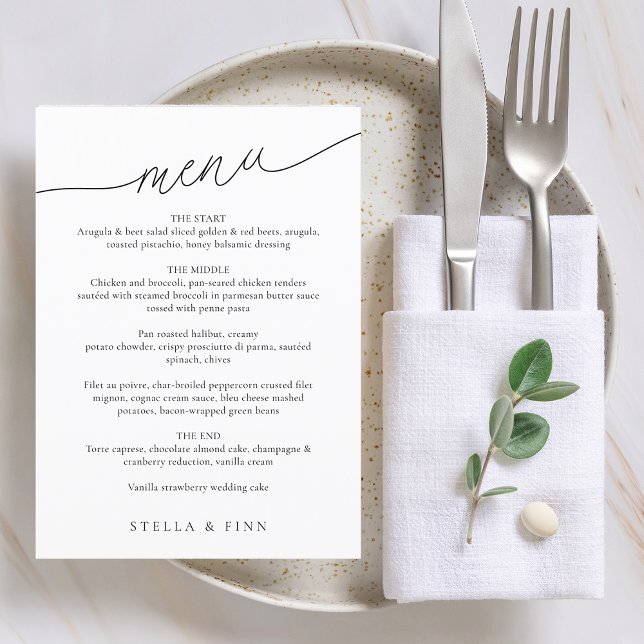 Modern minimalistisk skript Bröllop Meny (Modern Minimalist Script Wedding Menu)