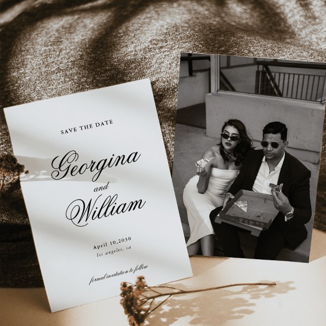 Modern minimalistisk skript Bröllop spara datum Inbjudningar (Skapare uppladdad)