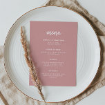 Modern minimalistisk skript Dusty Ro | BRÖLLOP Meny<br><div class="desc">Den här eleganten har ett minimalistiskt bröllop-menykort en modern skripttypografi och ren,  sans serif-text för en enkel och snyggt dammig ro och vit design som du kommer att använda i kärlek.</div>