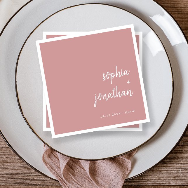 Modern, minimalistisk skript | Dusty Ro Bröllop Pappersservett (Modern and minimalist dusty pink wedding napkins)