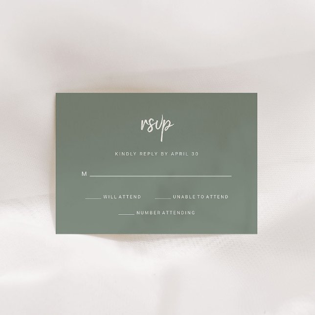 Modern, minimalistisk skript | Försäljning Grönt B OSA Kort (An elegant sage green wedding rsvp card that coordinates perfectly with the rest of our collection)