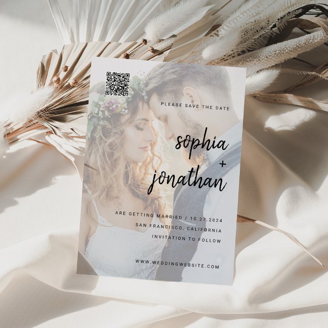 Modern, minimalistisk skript | Foto- och QR-kod Spara Datumet (Skapare uppladdad)