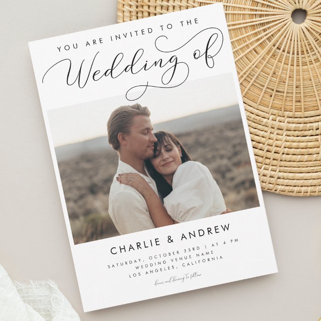 Modern, minimalistisk skript Foto Qr Code Bröllop Inbjudningar (Skapare uppladdad)