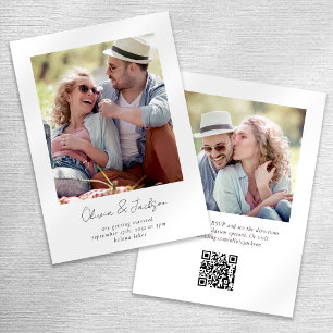 Modern, minimalistisk skript, foto QR-kod Bröllop Inbjudningar