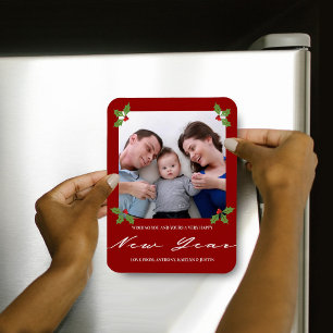 Modern, minimalistisk skript Holly Photo nyår Magnet
