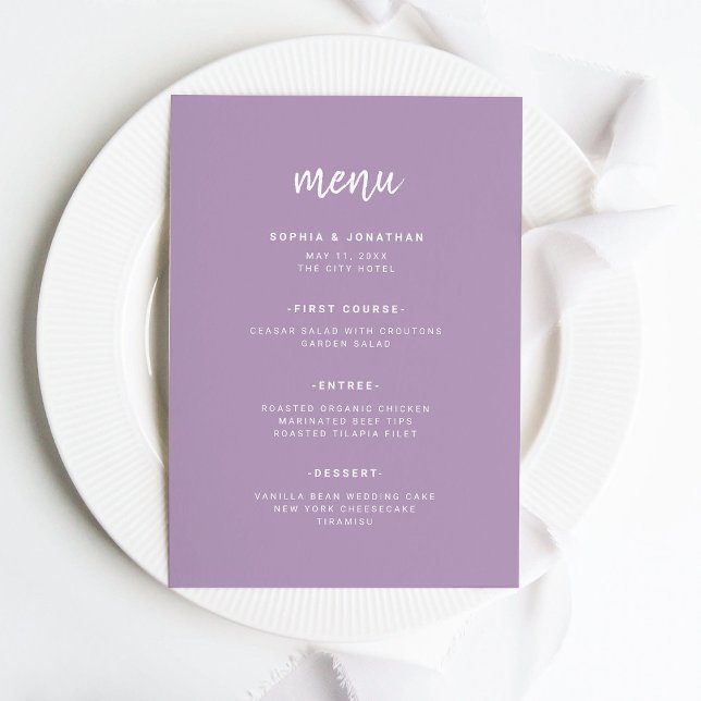 Modern minimalistisk skript Lavender | BRÖLLOP Meny (Skapare uppladdad)