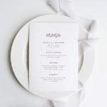 Modern minimalistisk skript Lavender | BRÖLLOP Meny<br><div class="desc">Den här eleganten har ett minimalistiskt bröllop-menykort ett modernt skript för lavender färgad och ren,  sans serif-text på vit bakgrund för en enkel och snyggt utformning som du kommer att använda i kärlek.</div>
