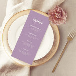 Modern minimalistisk skript Lavender | BRÖLLOP Meny<br><div class="desc">Den här eleganten har det minsta menykortet i bröllop en vit,  modern skripttypografi och ren,  sans serif-text för en enkel och snyggt lavender light-lila som du kommer att använda i kärlek.</div>