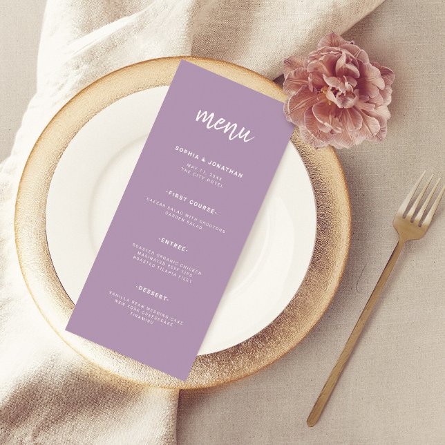 Modern minimalistisk skript Lavender | BRÖLLOP Meny (Skapare uppladdad)