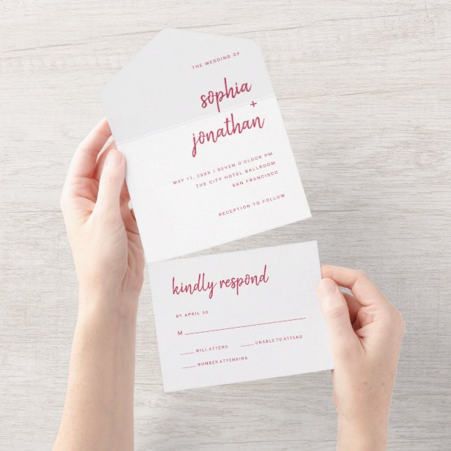 Modern, minimalistisk skript | Magenta Red Bröllop (Avrivbar del)