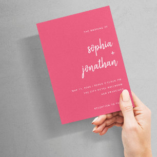 Modern, minimalistisk skript Magenta Red Bröllop Inbjudningar