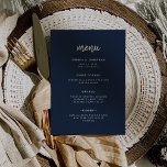 Modern, minimalistisk skript, marblå | BRÖLLOP Meny<br><div class="desc">Den här eleganten har ett minimalistiskt bröllop-menykort modern skripttypografi och ren,  sans serif-text för en enkel mörk med snyggt marin blå design som du kommer att använda i kärlek.</div>