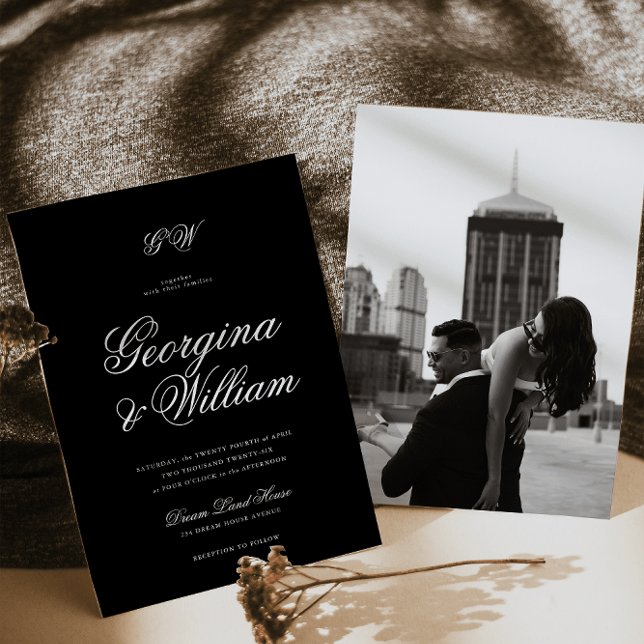 Modern Minimalistisk skript Monogram Bröllop Inbjudningar (Skapare uppladdad)