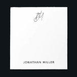 Modern Minimalistisk skript, monogram vit Anteckningsblock<br><div class="desc">Behålla alla dina anteckningar som har organiserats med det här moderna minimalistiska anteckningsblocket för skript i monogram. Det här anteckningsblocket har en elegant och enkel utformning och är perfekt för använda hemma, på kontoret eller på resan. Monogrammet för vit bakgrund och anpassade gör det här anteckningsblocket till en snyggt på...</div>