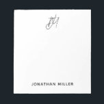 Modern Minimalistisk skript, monogram vit Anteckningsblock<br><div class="desc">Behålla alla dina anteckningar som har organiserats med det här moderna minimalistiska anteckningsblocket för skript i monogram. Det här anteckningsblocket har en elegant och enkel utformning och är perfekt för använda hemma, på kontoret eller på resan. Monogrammet för vit bakgrund och anpassade gör det här anteckningsblocket till en snyggt på...</div>