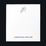 Modern Minimalistisk skript, monogram vit Anteckningsblock<br><div class="desc">Behålla alla dina anteckningar som har organiserats med det här moderna minimalistiska anteckningsblocket för skript i monogram. Det här anteckningsblocket har en elegant och enkel utformning och är perfekt för använda hemma, på kontoret eller på resan. Det blå skriptmonogrammet för vit bakgrund och anpassade gör det här anteckningsblocket till ett...</div>