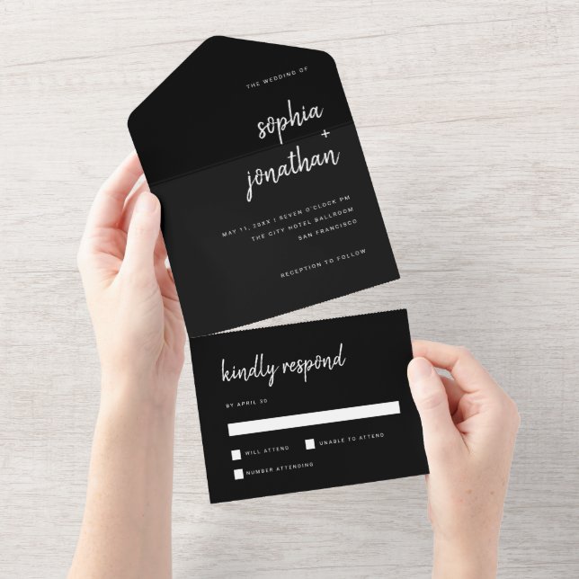 Modern, minimalistisk skript svart | BRÖLLOP (Avrivbar del)