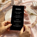 Modern, minimalistisk skript svart | BRÖLLOP Meny<br><div class="desc">Den här eleganten har det minsta bröllop-menykortet modern skripttypografi och ren,  vit sans serif-text på en svart mörk för en enkel och snyggt design som du kommer att använda i kärlek.</div>