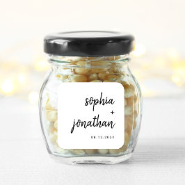 Modern, minimalistisk skript | Svartvit Bröllop Fyrkantigt Klistermärke