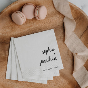 Modern, minimalistisk skript   Svartvit Bröllop Pappersservett