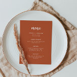 Modern minimalistisk skript Terracotta | BRÖLLOP Meny<br><div class="desc">Den här eleganten har ett minimalistiskt bröllop-menykort modern skripttypografi och ren,  sans serif-text för en enkel och boho terracotta och vit design som du kommer att kärlek.</div>