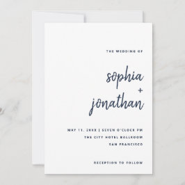 Modern, minimalistisk skript | Vita och marinerade Inbjudningar